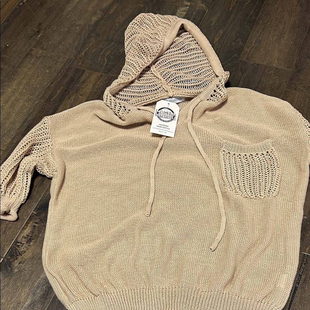 Casual Beige Crewneck Hooded Sweater for Men